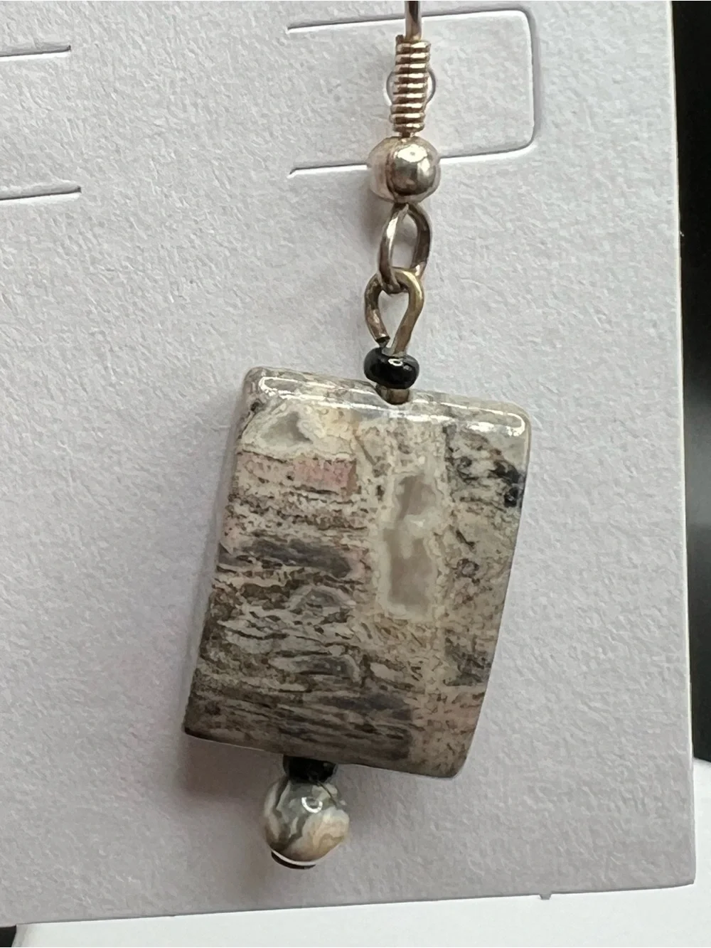 Handmade Natural Stone Dangle Earrings Earth Tone Rectangle Gemstone Boho